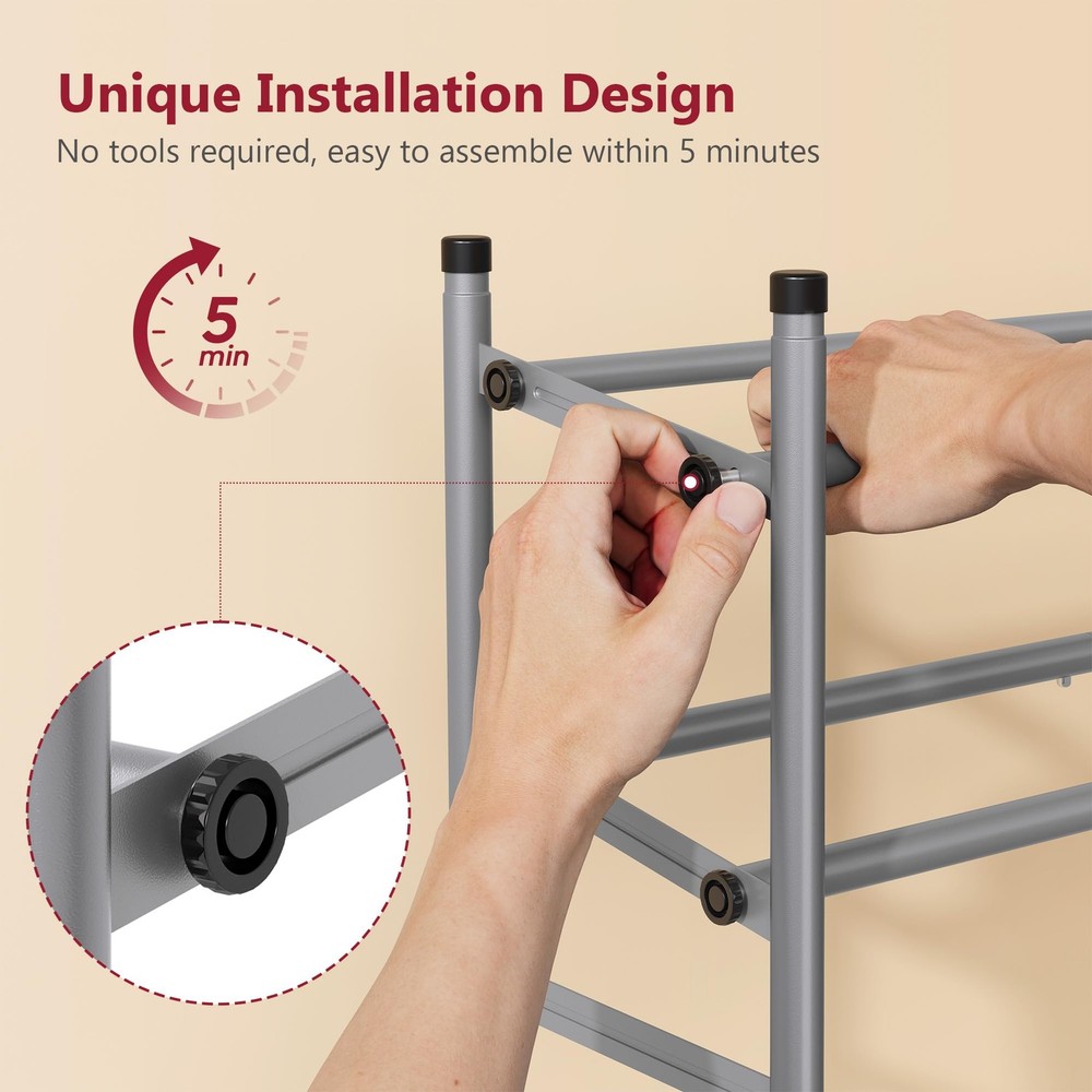 Adjustable 3Tier Expandable Stackable Shoe Rack 2841in Metal Gray