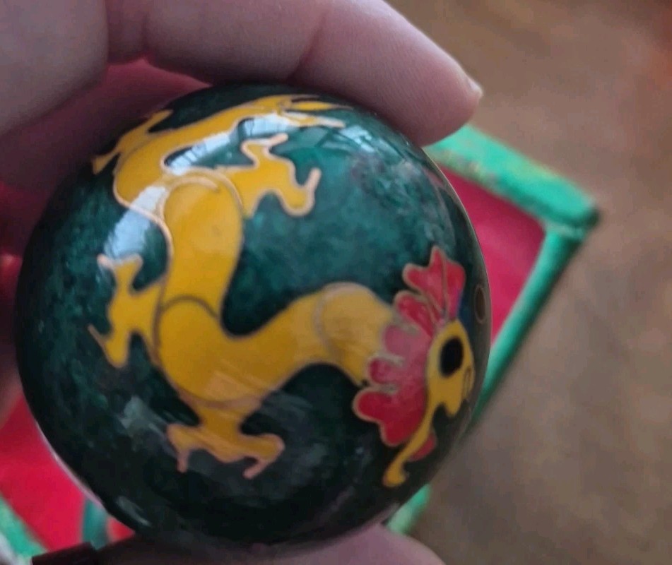 Chinese Shouxing Baoding Balls ~ Vintage ~ Enamel Dragons