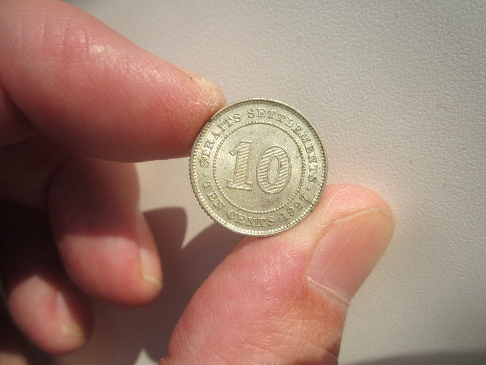 NICE GRADE 1927 STRAITS SETTLEMENTS 10 CENTS SILVER