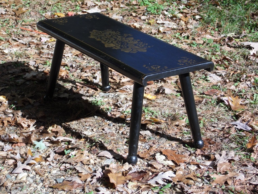Vintage Solid Wood Step Stool Hand Painted Stenciled Folk Art Foot Stool