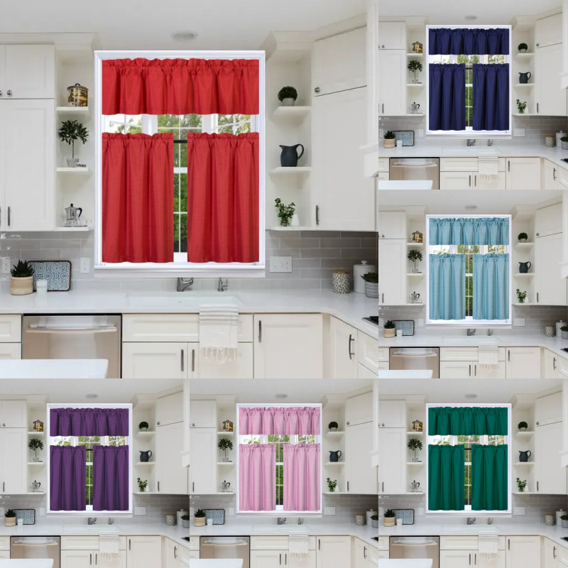3PC SOLID KITCHEN WINDOW DRESSING LINED CURTAIN NEW STYLE TREATMENT DRAPE K3