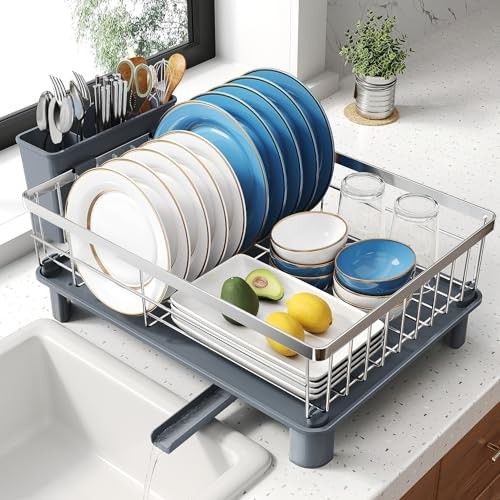 Dish Drying Rack - Small Dish Rack for Kitchen Counter, Stainless Steel Silver