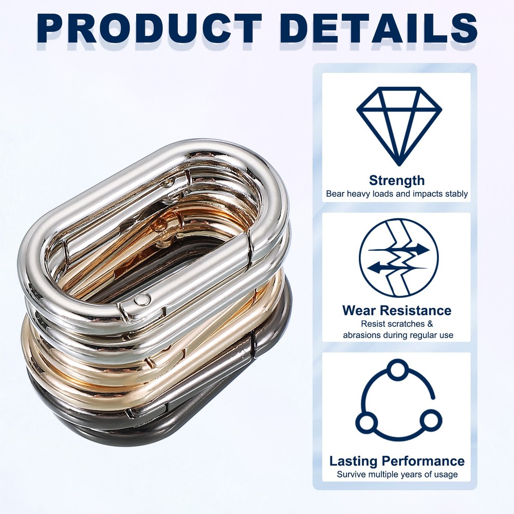 10 Pcs 44mm Oval Shaped Spring Snap Keychain Clip for Purses Silver White