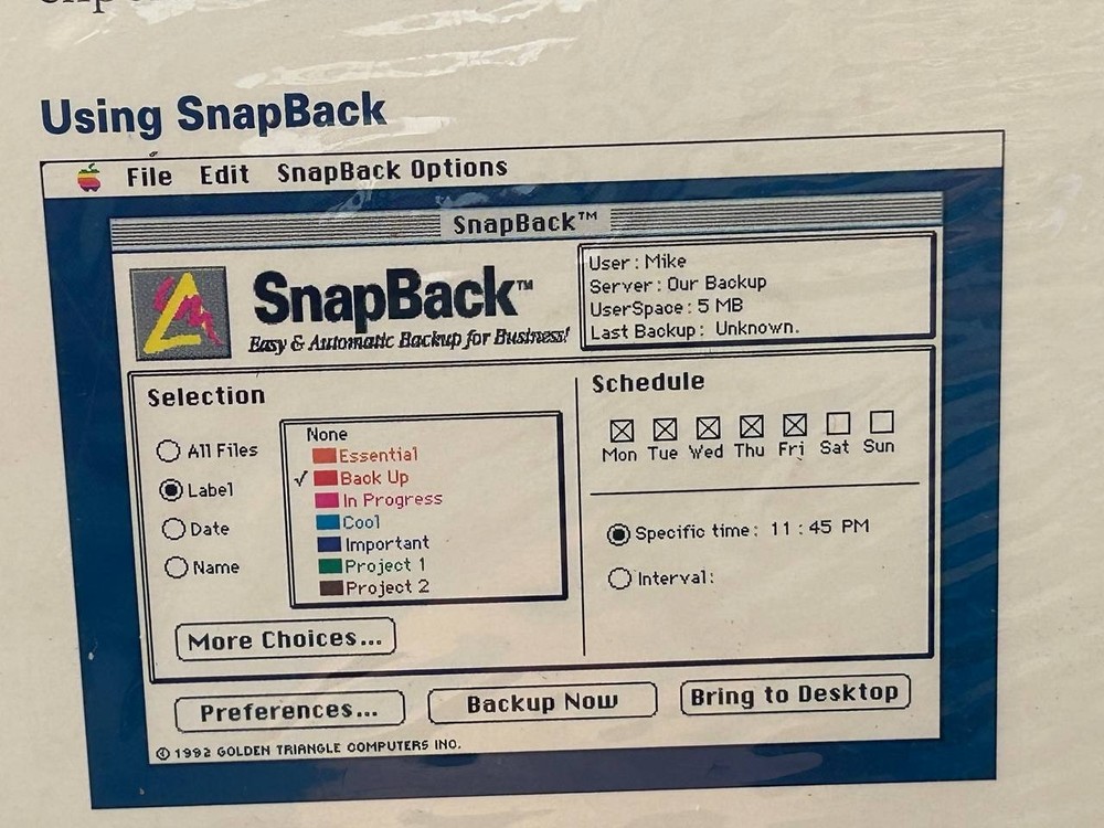 SnapBack strarter Pack. Server and 3 Users for Apple Macintosh. Vintage software