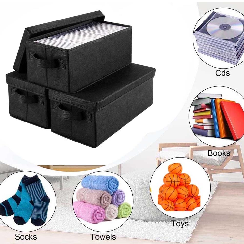 Fabric Stackable CD Holder Racks, Media Storage Organizers, Set of 3