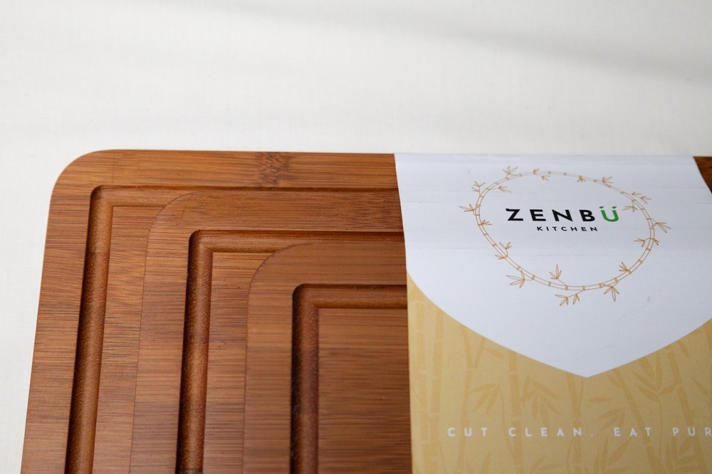Zenbu Kitchen Bamboo Cutting Board Set – 3-Pack (Dark Bamboo)