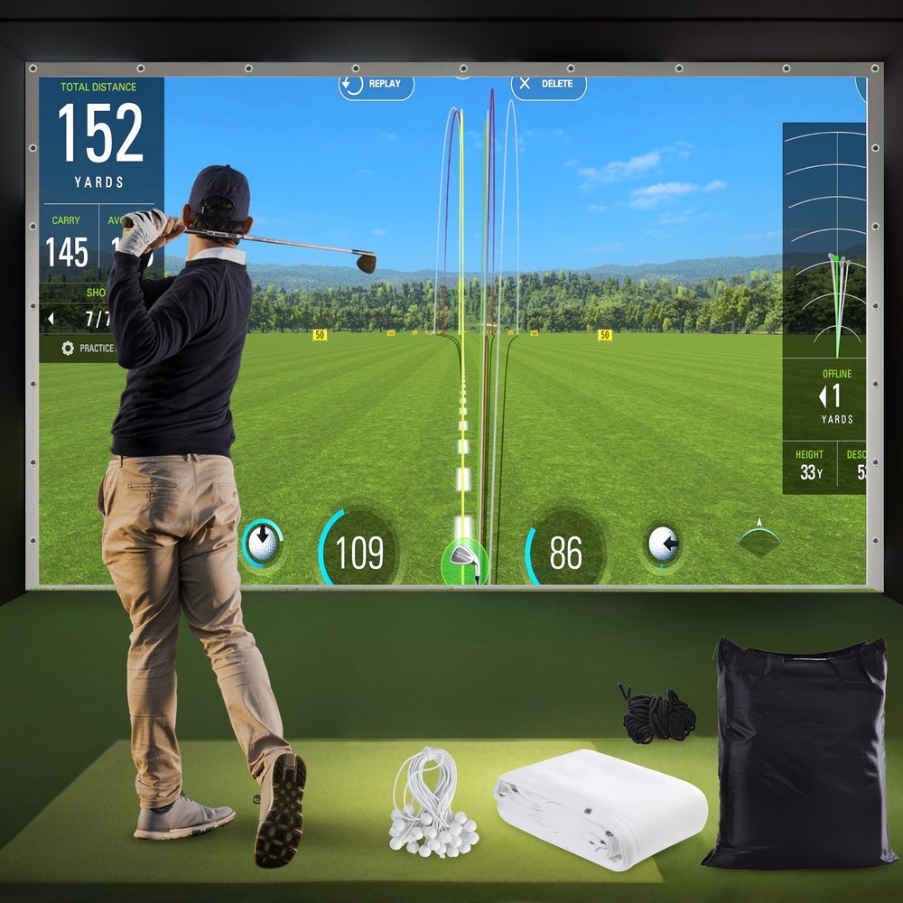 HD Golf Simulator Impact Screen Upgraded Grommet Indoor for Beginner Practice