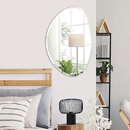 35"x24" Wall Mirror, Stone Frameless Wall Mounted Mirror with Beveled Edge