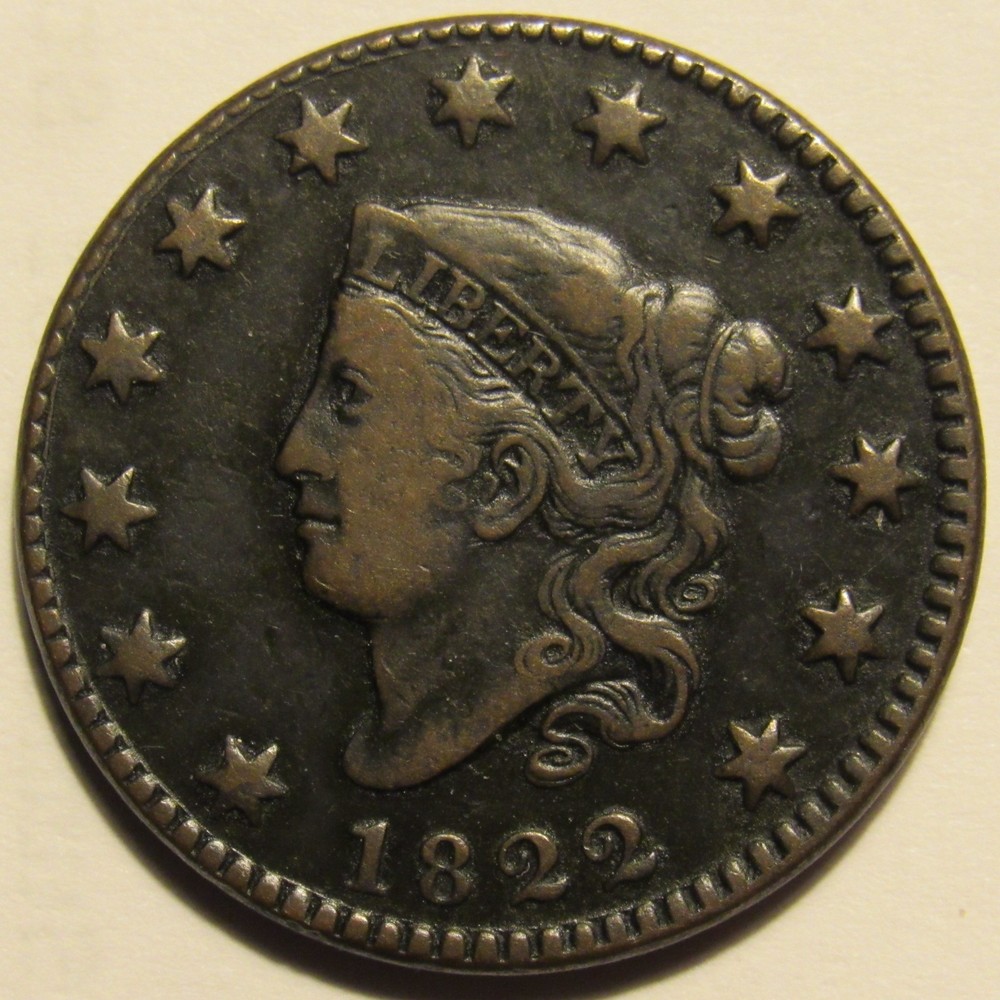 1822 CORONET LARGE CENT, N-11, VF ~ CHOICE ORIGINAL EXAMPLE WITH BOLD FEATURES