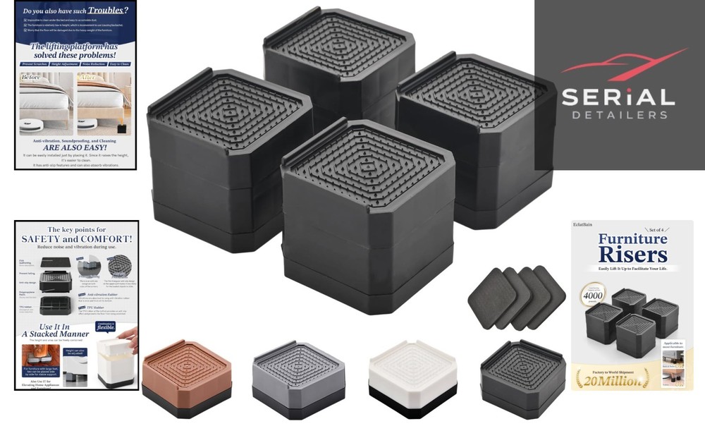 Furniture Risers - Stackable Bed Elevators Support 4000 lbs for Home