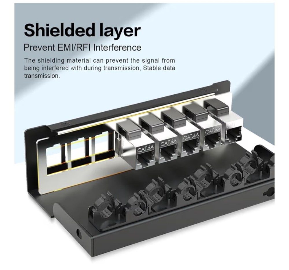 Enmane 8 Port Patch Panel CAT6A Keystone Shielded Network Panel For Home Office