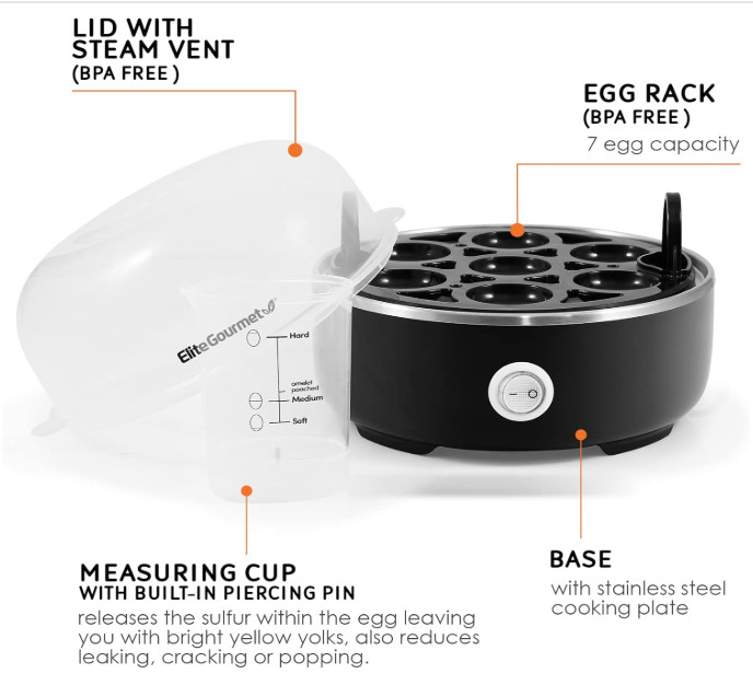 Easy Egg Cooker Electric 7-Egg Capacity, Soft, Medium, Hard-Boiled Egg Cooker