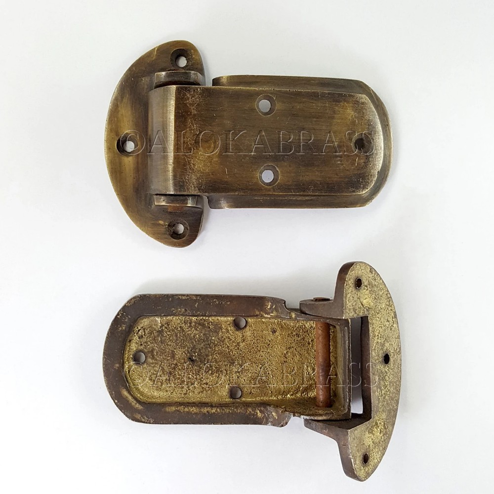 2 x Solid Brass Ice Box Catch Hinges Heavy Duty Offset 3/4" Vintage Kitchen Box