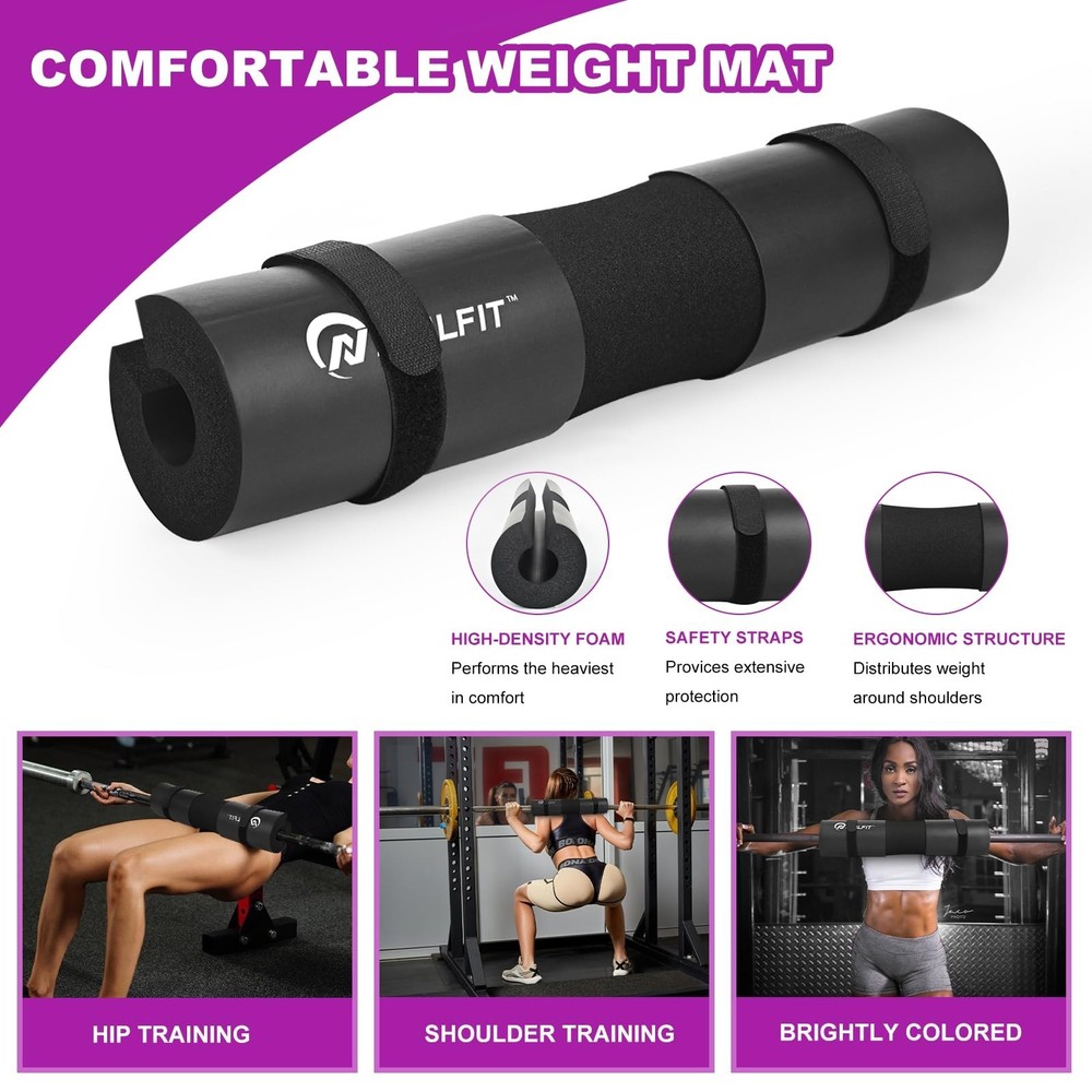 Barbell Pad Set with Lifting Straps & Ankle Straps - Squat Pad for Hip Thrust...