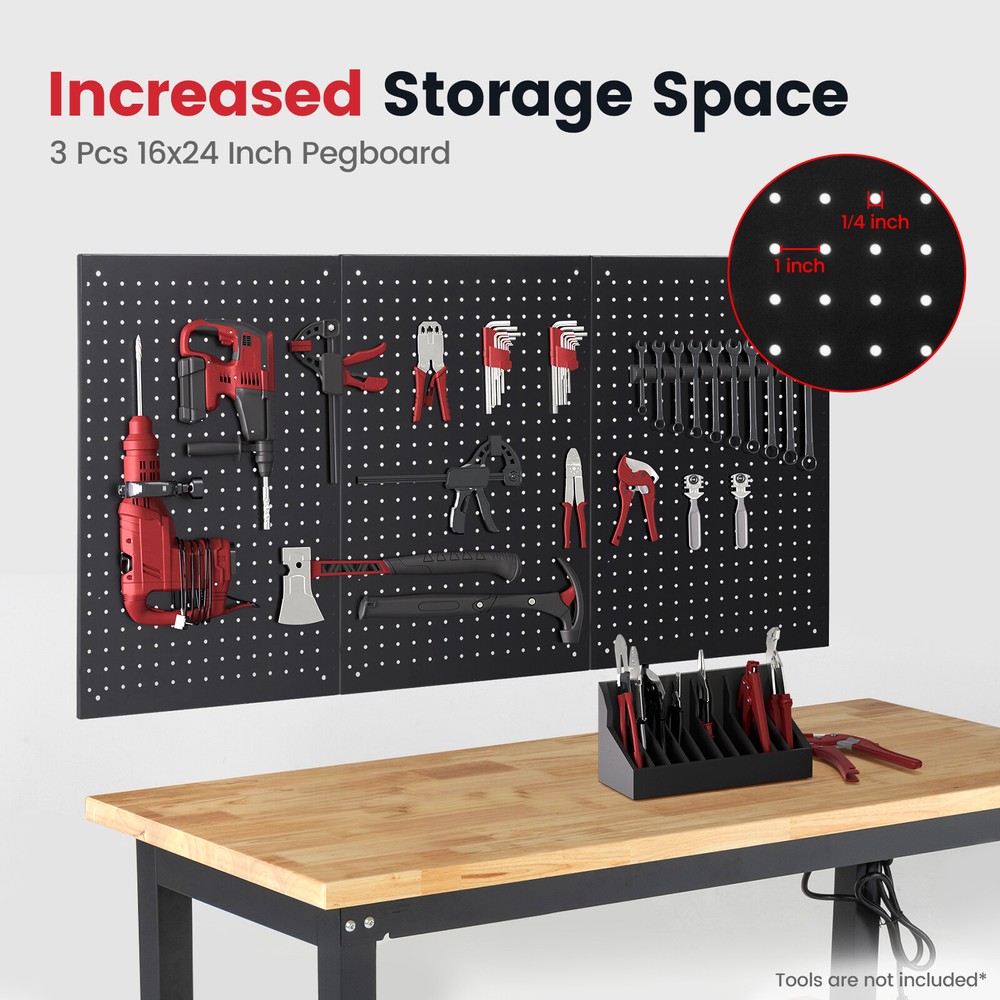 Adjustable 48'' Workbench Workstation 2000LBS Worktable w/ Power Outlet/Pegboard