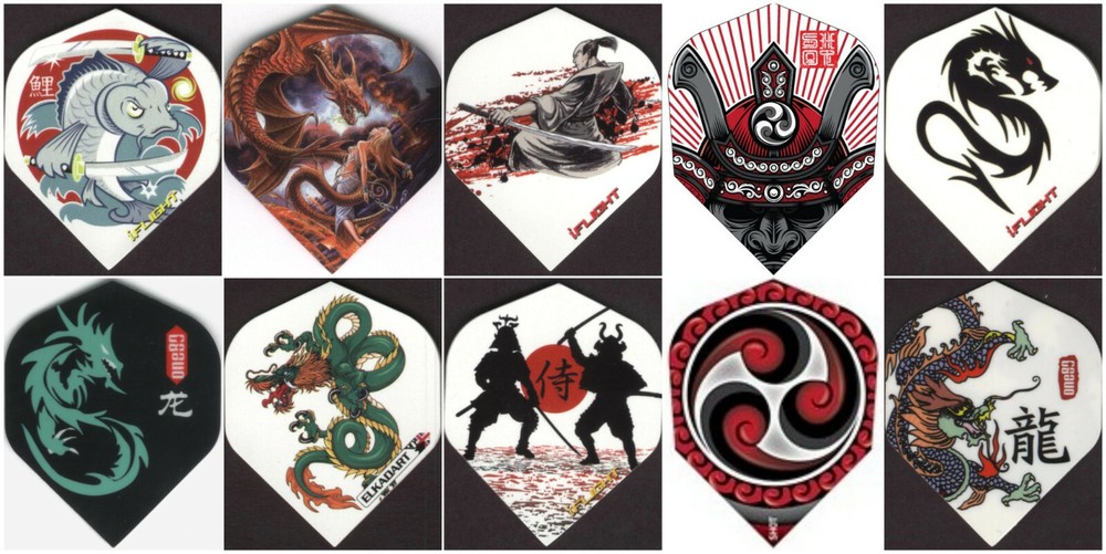"NINJAS, DRAGONS & SAMURAI 10 Pack" Dart Flights: STANDARD Cut: 10 sets
