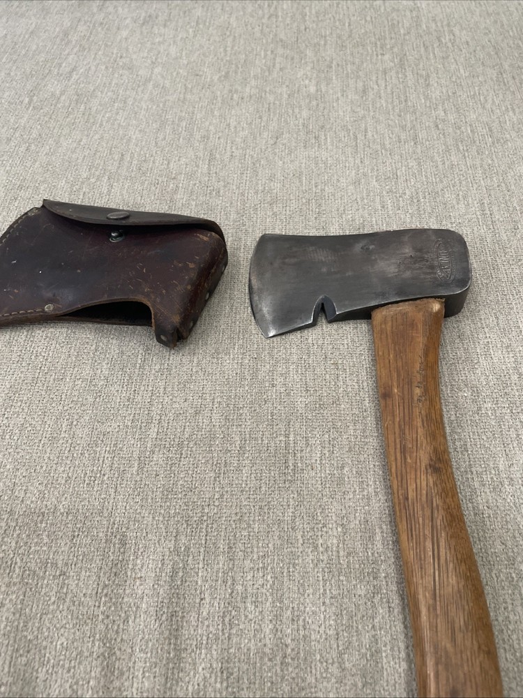 Vintage Dunlap Tools Logo Single Bit Hand Axe Nice With Leather Sheath