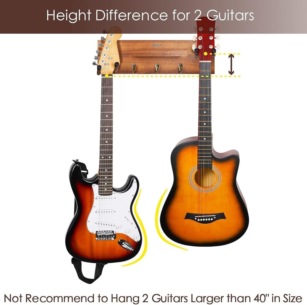 Rotatable Hook Guitar Wall Mount in Polished Acacia - Secure & Stylish Storage