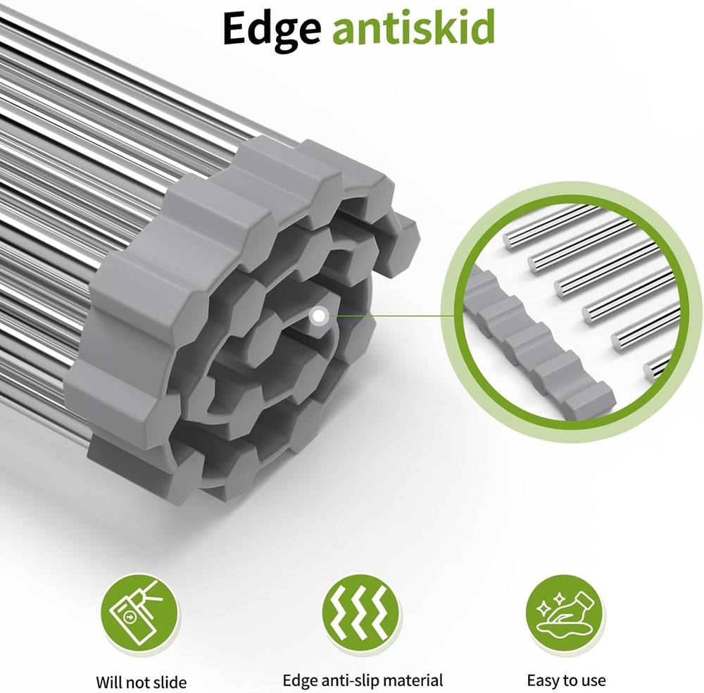 Foldable Over Sink Dish Drying Rack - Stainless Steel Sink Drain Rack with Si...