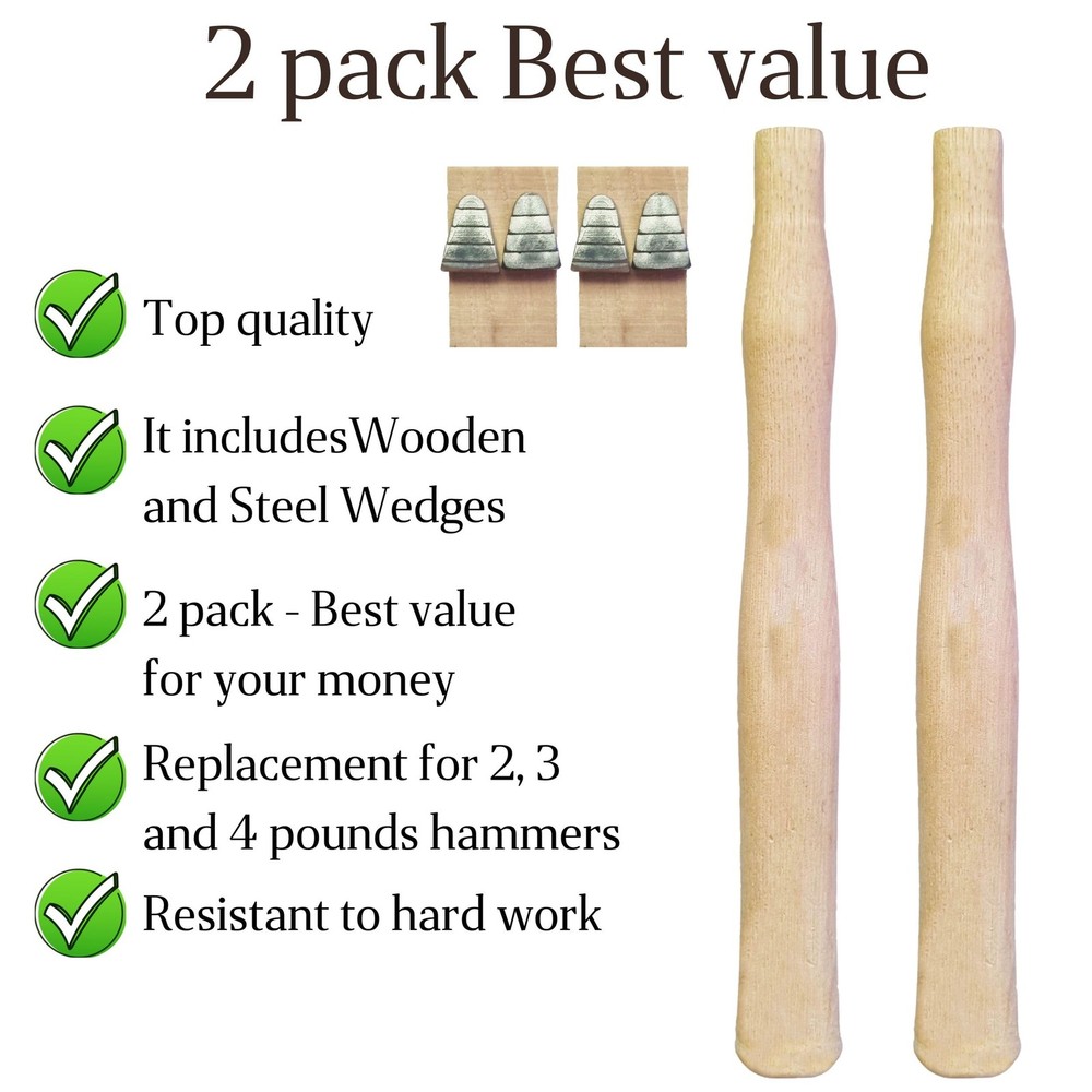 2 pack Wood Sledge hammer handle replacement for 2, 3 and 4 lb Complete Set w...