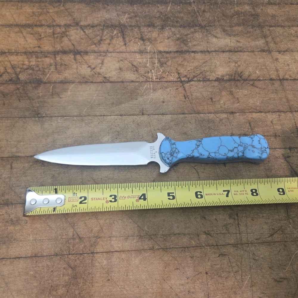 Western W77 Stabilized Turquoise Fixed Blade Boot Knife w/sheath