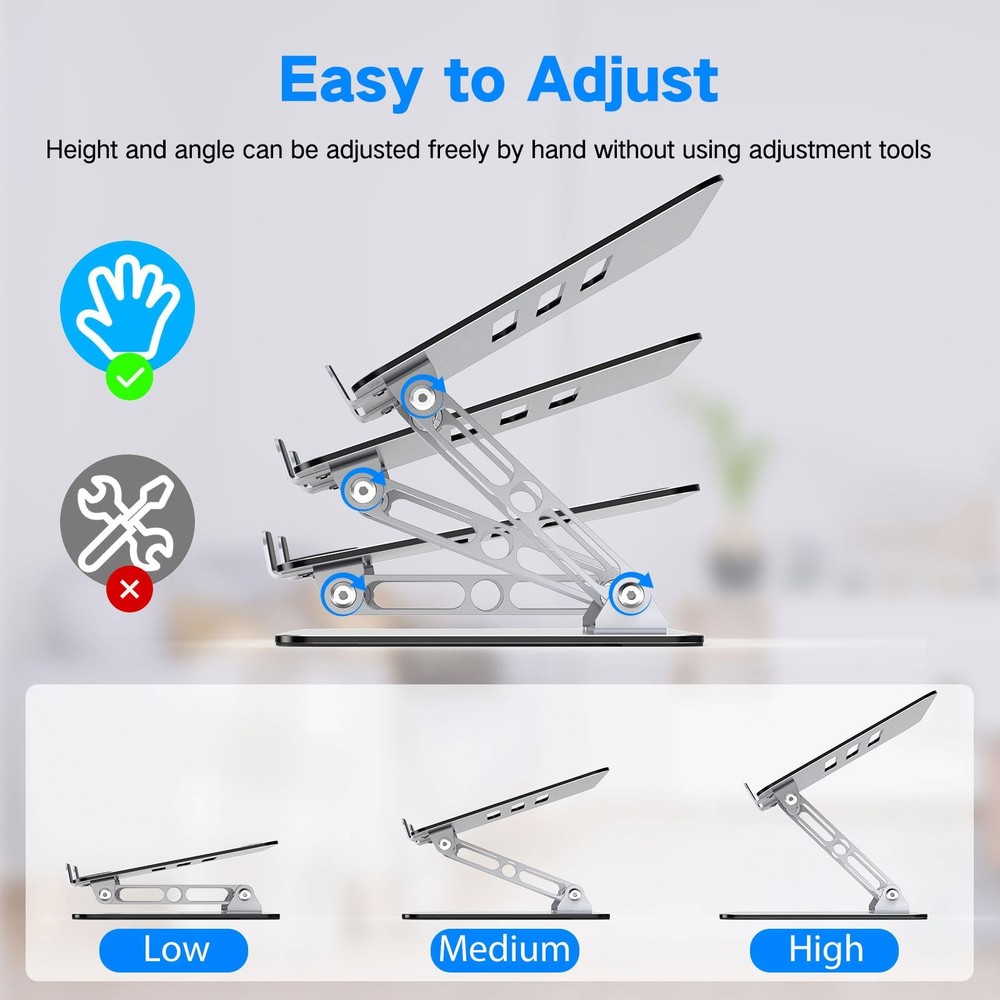 Laptop Stand for Desk, Adjustable Laptop Riser, Metal Foldable Computer Stand...