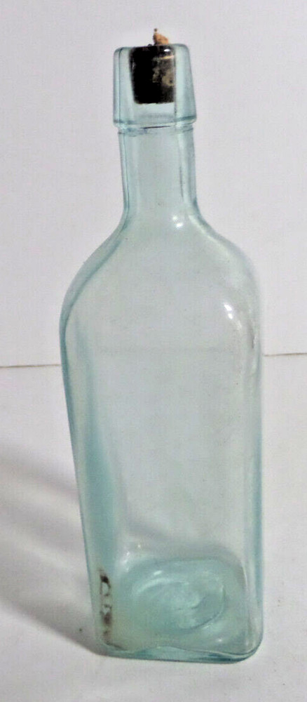 square cork top light auqua bottle antique EMPTY