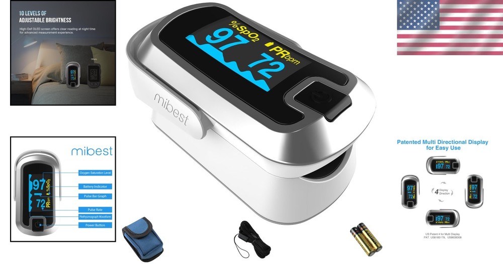 SpO2 Monitor - Easy One Button Operation, Battery Indicator