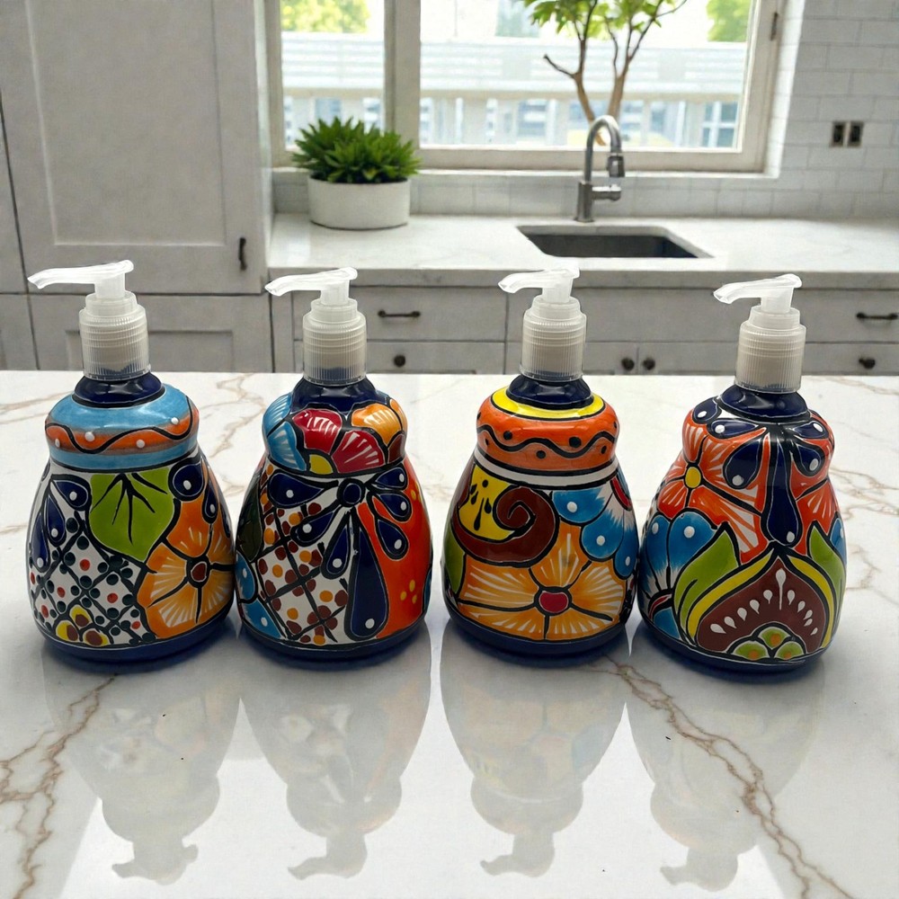 Talavera Ceramic Soap Dispenser | Hand-Painted Mexican Decor