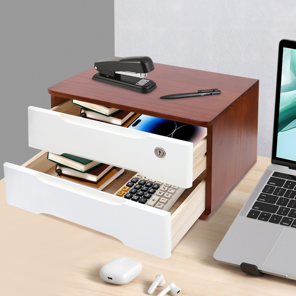 Wooden Desktop Storage Box, Desk Organizer, Desktop Storage Box with Lockable