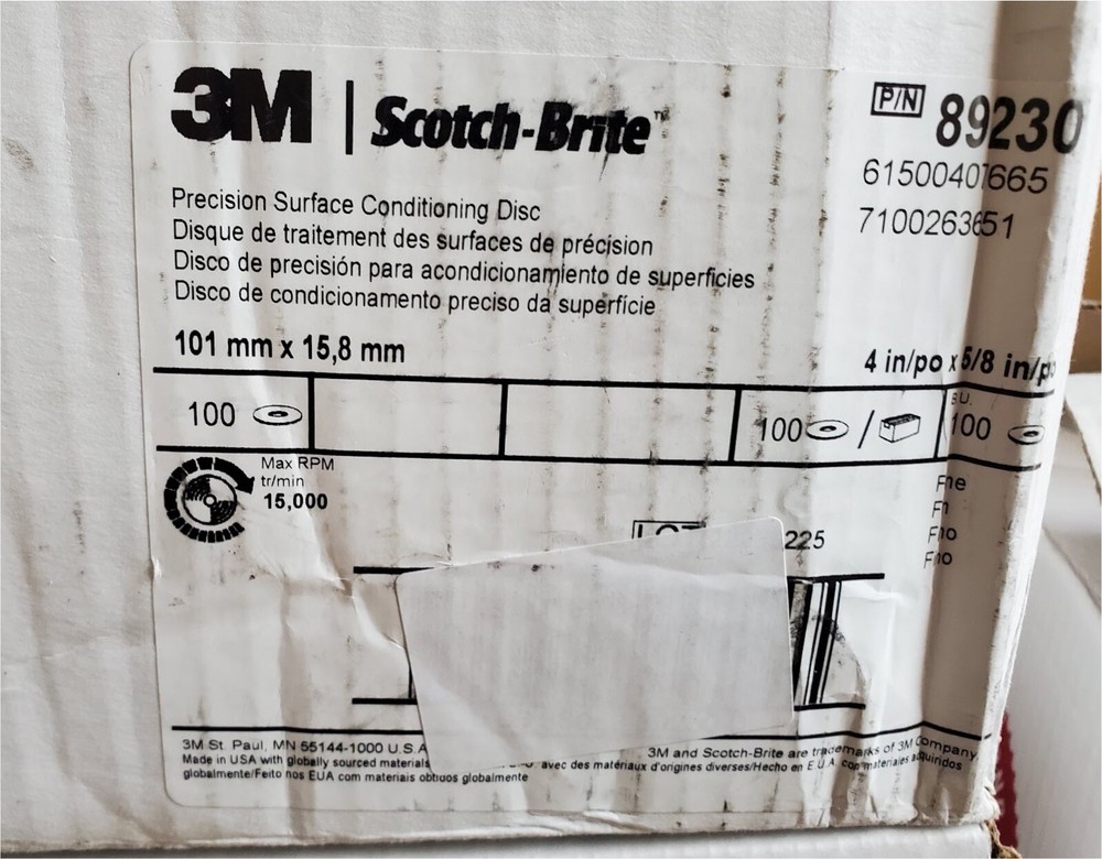 100) Scotch-Brite 4” x 5/8" Precision Surface Conditioning Disc Hook & Loop Fine