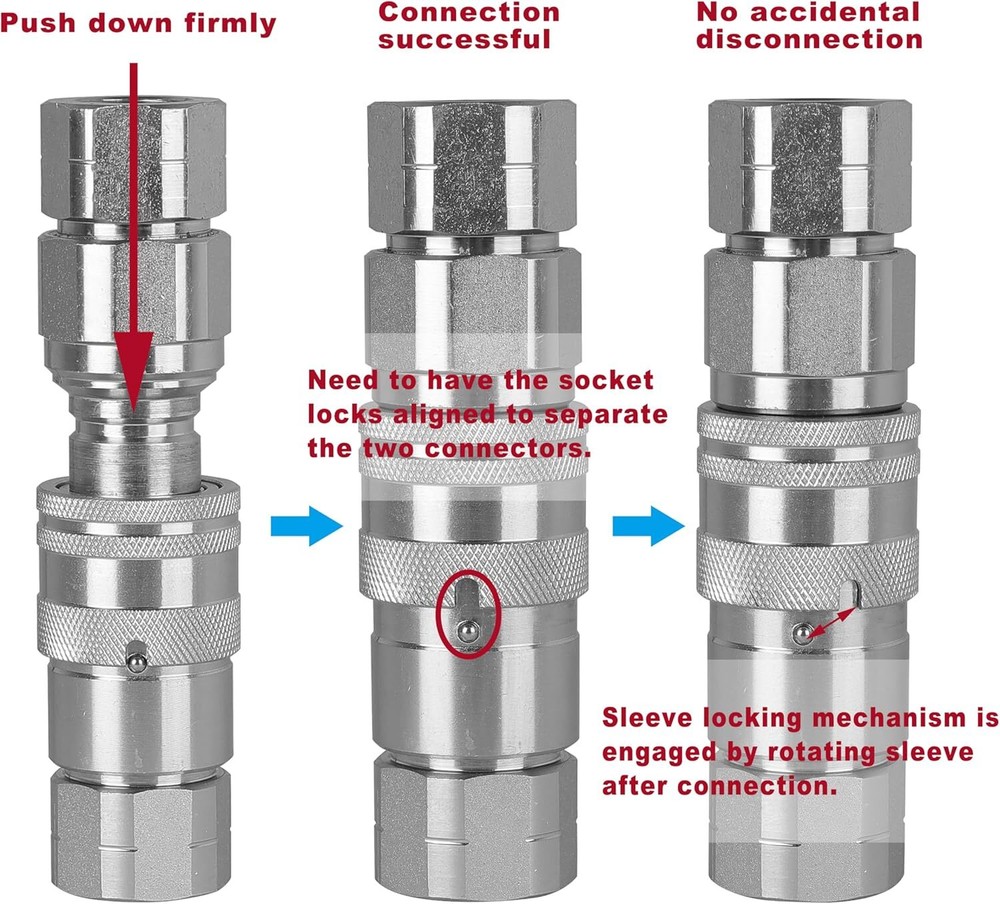 Flat Face Hydraulic Quick Connect Coupler Set, 1/2″ NPT Thread