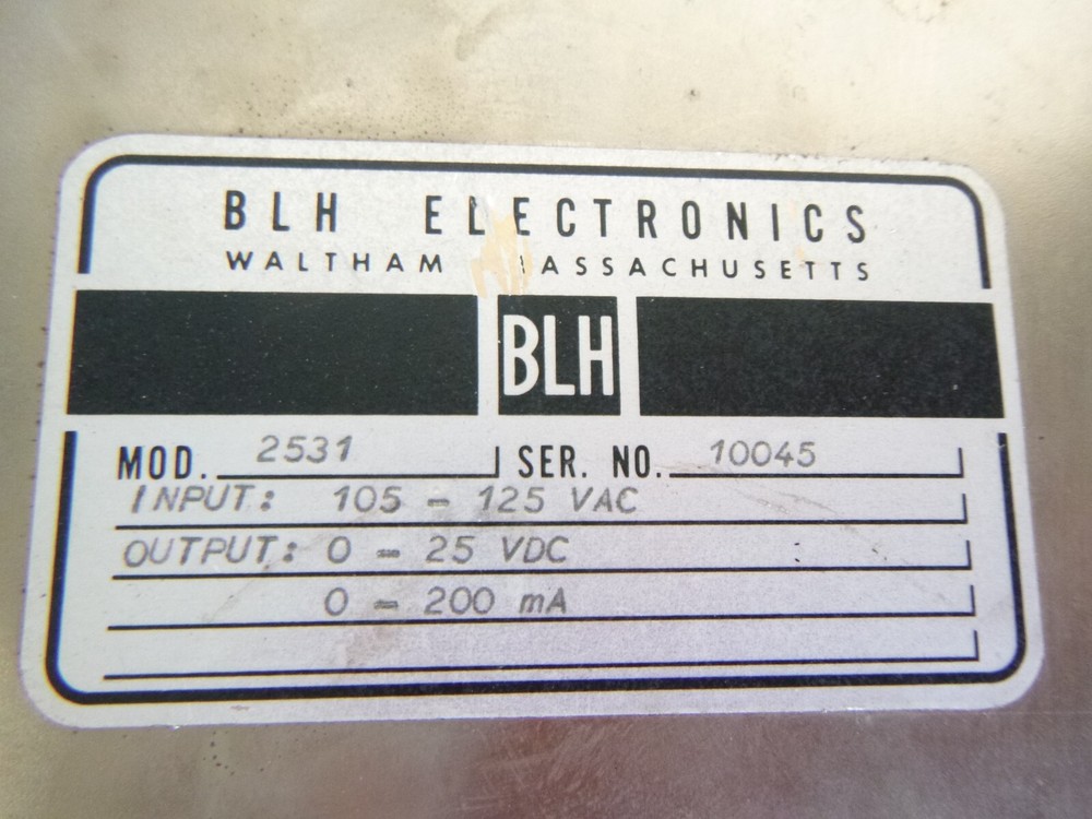 BLH Electronics Model 2531 SRC 2531A Power Supply 0-25VDC @ 200 mA