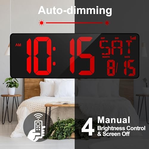 17.2" Large Digital Wall Clock Bluetooth Sync Time, Precise Red With Bluetooth