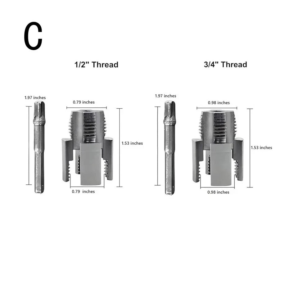 2Pcs 1/2''&3/4'' Water Pipe Integrated Internal & External Pipe Threading Tool