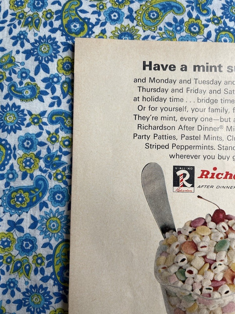 Vintage 1969 Richardson Mints Print Ad After Dinner Mints