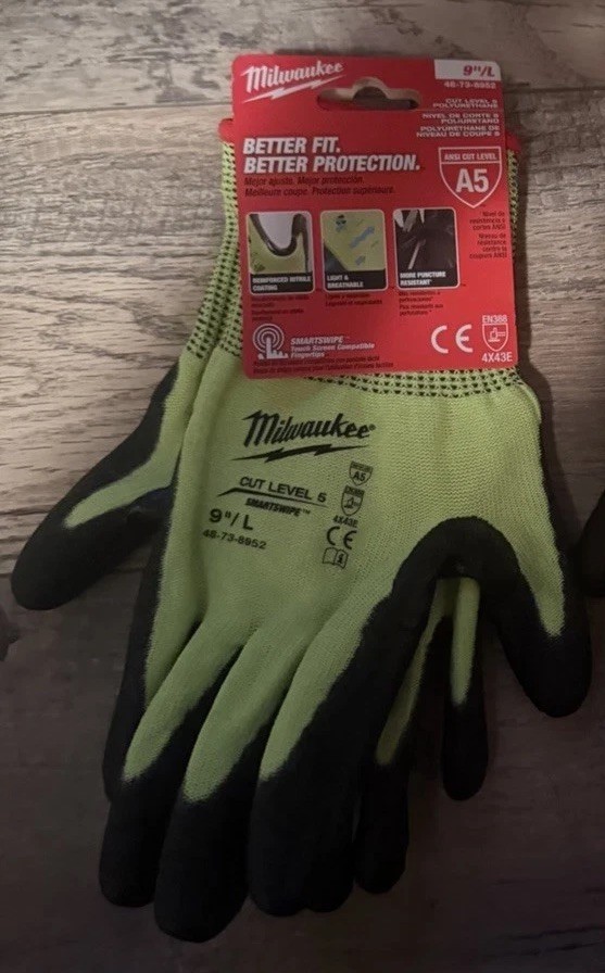Milwaukee Touch Screen Gloves High Vis-Cut Level 5-Polyurethane-Size 9”L