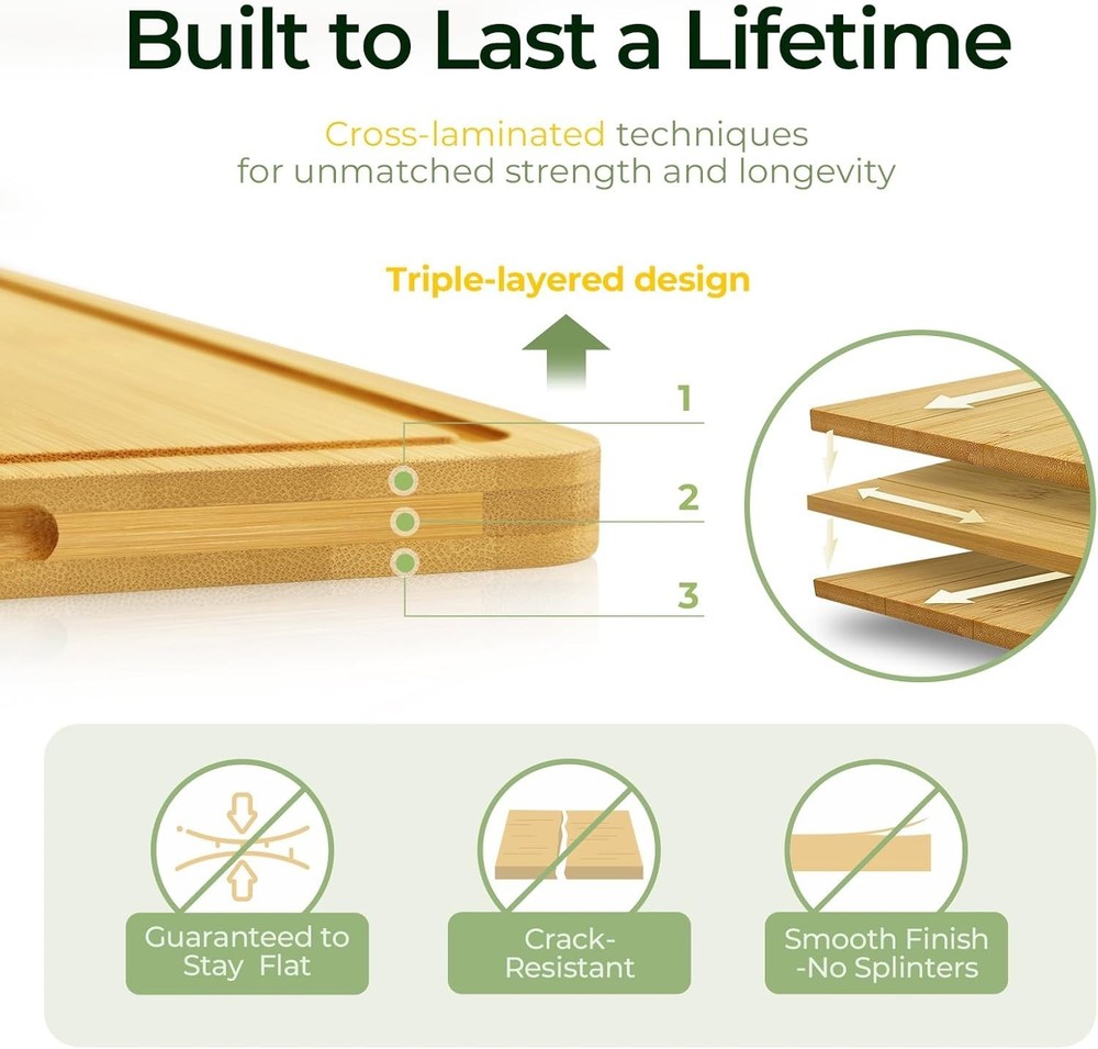 KeeCHEE® 2-Pcs Natural Bamboo Cutting Board