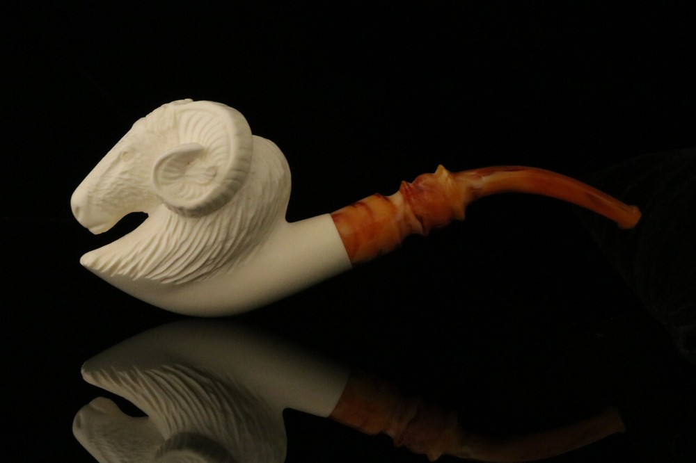 srv - Ram Block Meerschaum Pipe with custom case M2628