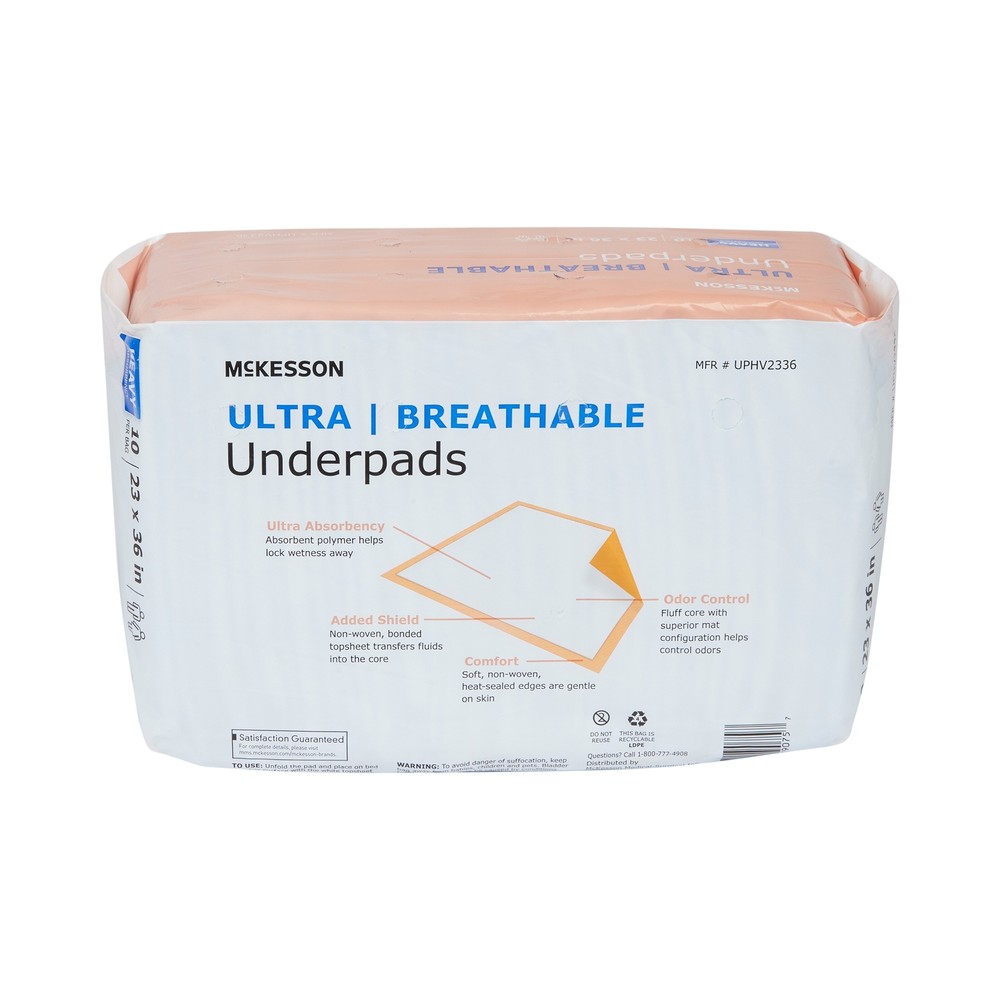 McKesson Ultra Breathable Underpad Heavy Absorbency 23X36" 10 ct