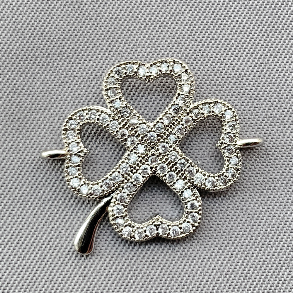 Micro CZ Crystal Clover 2 Loop Link 22x18mm Platinum Plated Brass Q1 per Pkg