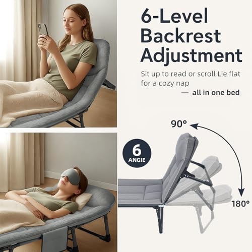 SnozeFlex Chaise Lounge Chair, Folding Cot, 6-Angle Adjustable Camping Cot