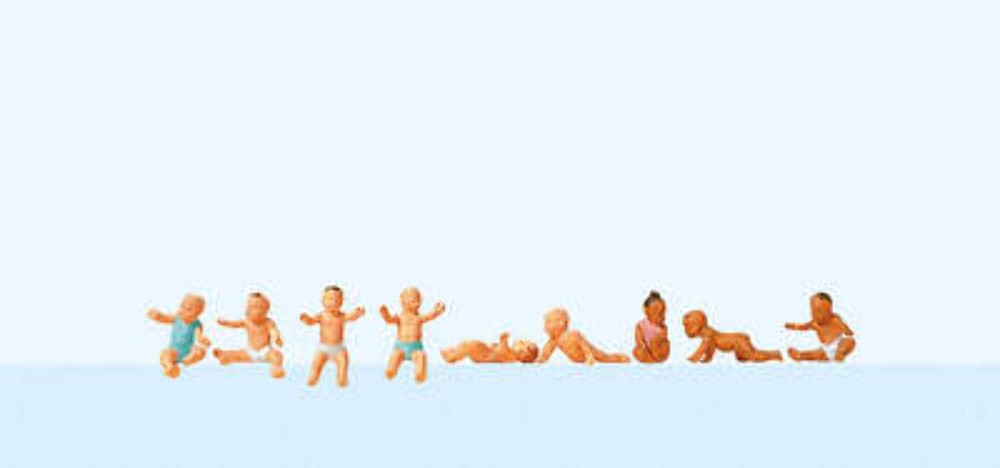 Preiser HO Scale 10529 – Assorted Babies (9-Pack, Hand-Painted Figures)