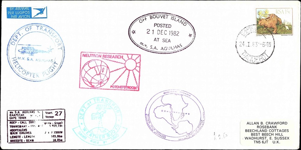 1982 Off Bouvet Island Agulhas Expedition Cover