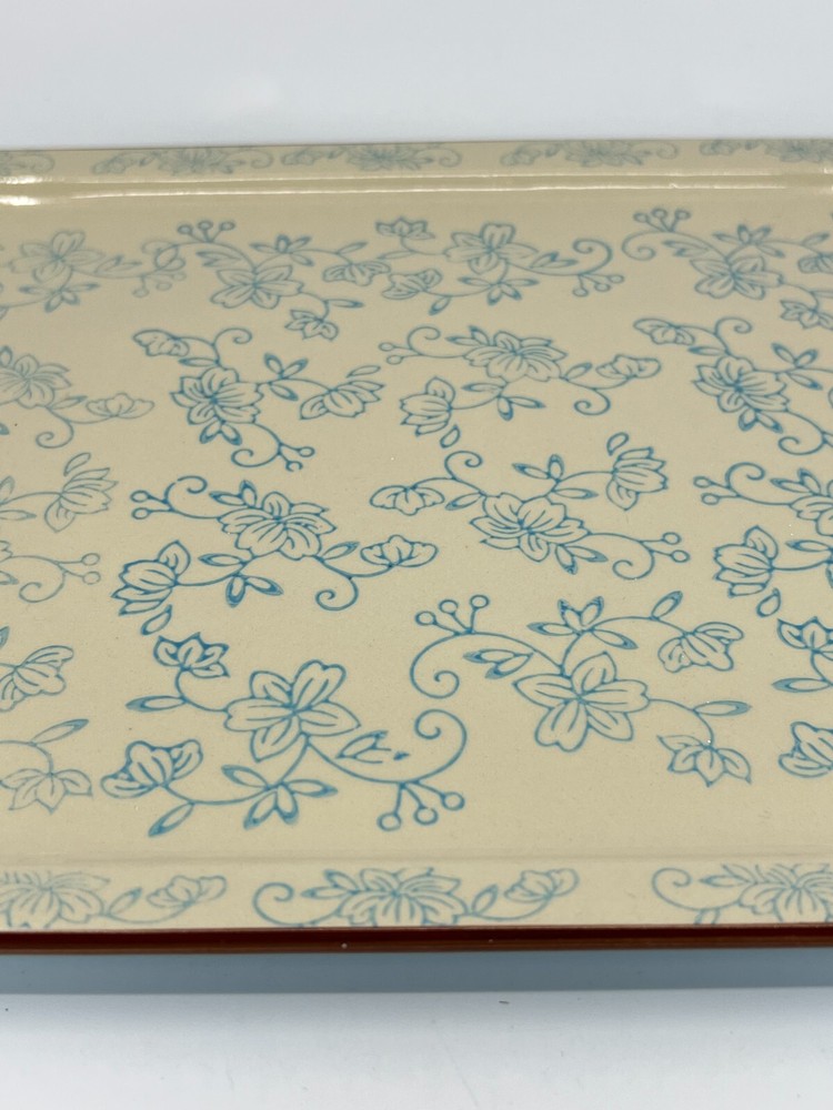 Temptations by Tara Blue Floral Lace Rectangular Serving Tray Platter 15.5"L