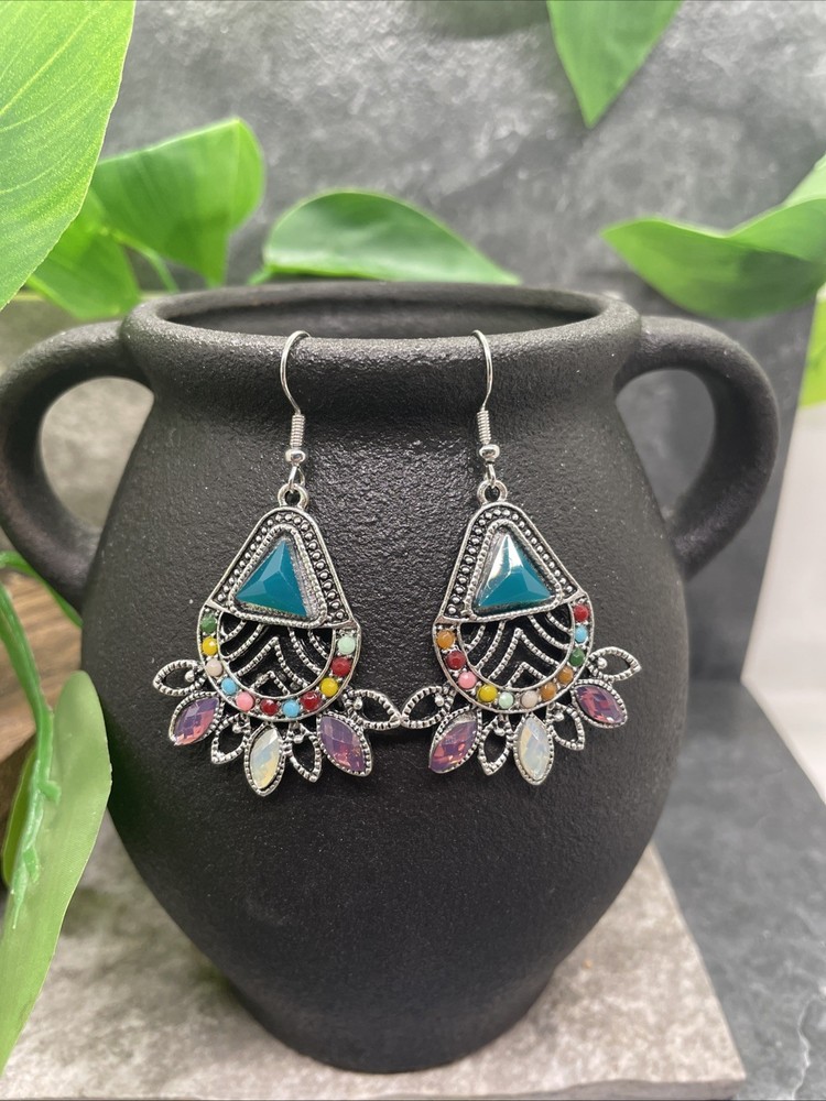 2” Silver-tone Boho Retro Earring Set Drop Dangle New Free Ship B6443