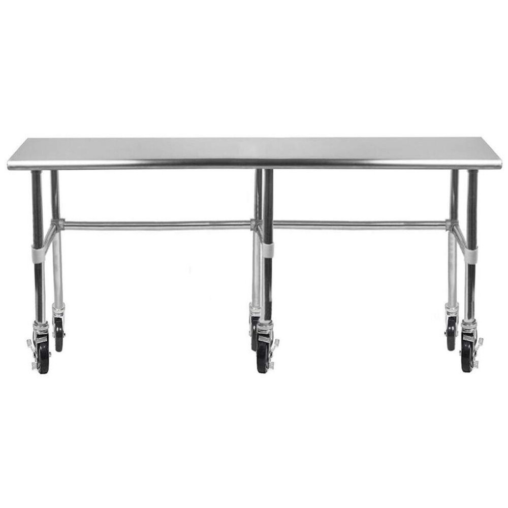 30" x 96" Open Base Stainless Steel Table + Casters | Prep Table on Wheels