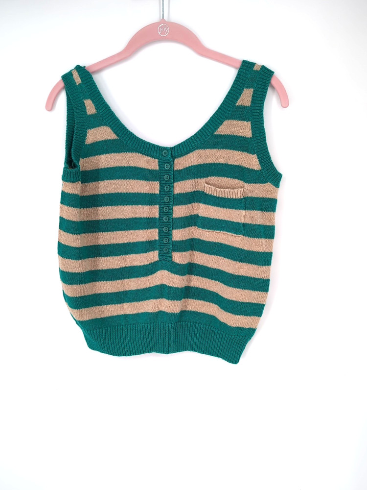 VNTG Headliners Button Up Nautical Stripe Sweater Vest Crop Medium Ribbed Bottom