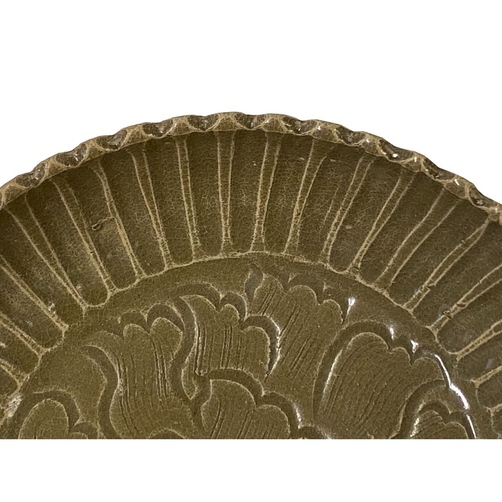Chinese Ding Ware Tan Olive Glaze Pattern Ceramic Bowl Display ws3274