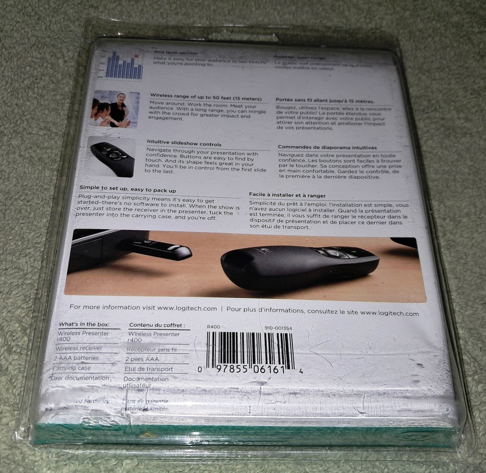 Logitech Laser Pointer Wireless Presenter NEW/BOX R400 Remote Control Clicker 50
